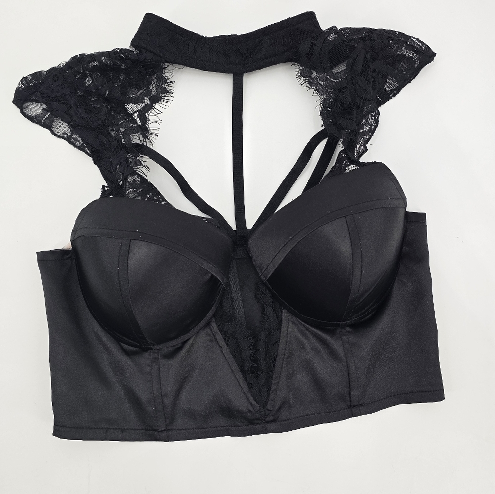 Charlotte Russe Black Lace Strappy Bralette Top Size M